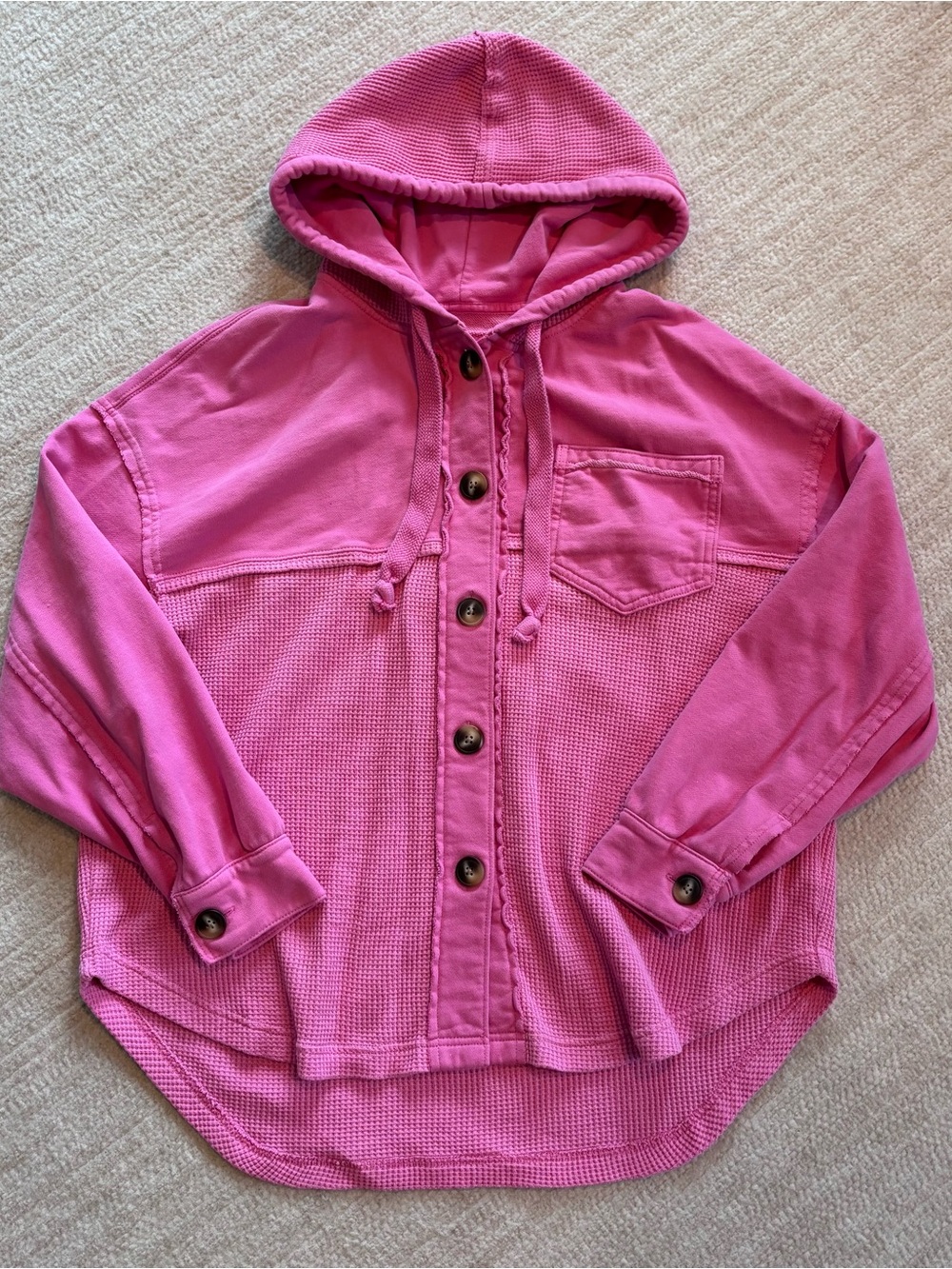 American Eagle Outfitters Lived In Hot Pink Hooded Button-Up Sweatshirt